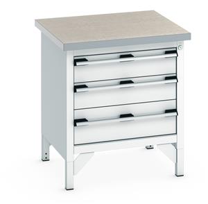 750mm Wide Engineers Storage Benches with Cupboards & Drawers Lino Top 3 Drawer Bott Bench - 750Wx750Dx840mmH